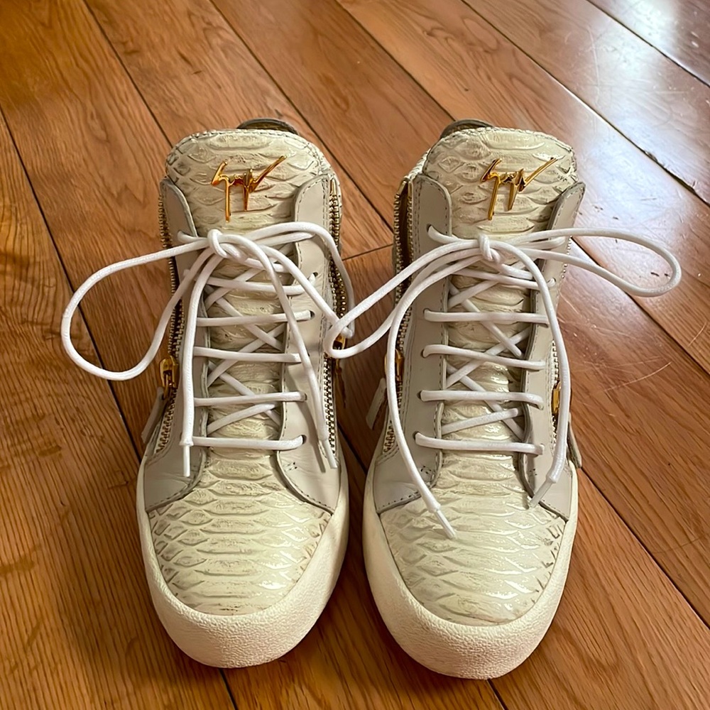 GIUSEPPE ZANOTTI python embossed leather white&light gold sneakers IT 38.5 US 8